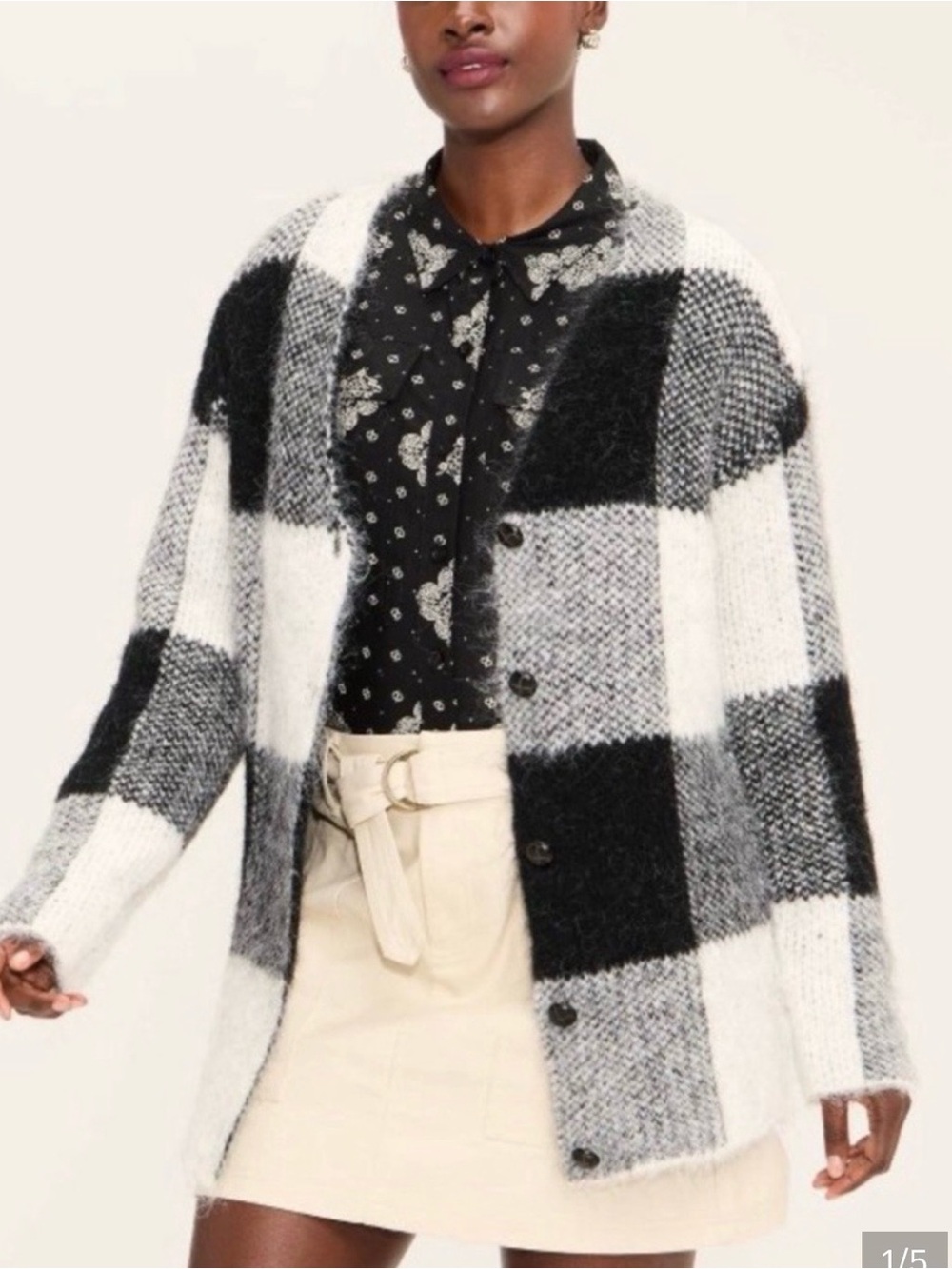 Woolrich x Target Black & White Plaid Button-Front mohair Sweater sz large